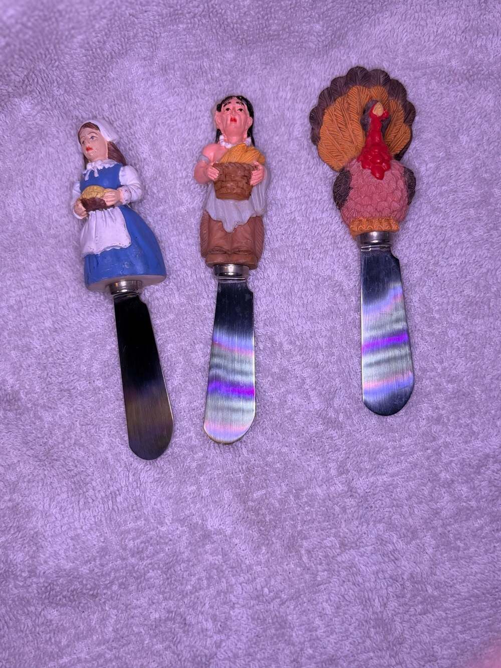Thanksgiving Pilgrim and Turkey Cheese Spreader Set of 3